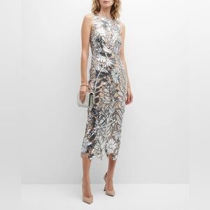 Milly Kinsley Dress - Floral Silver Sequin Midi Dress - Bride/Bridal